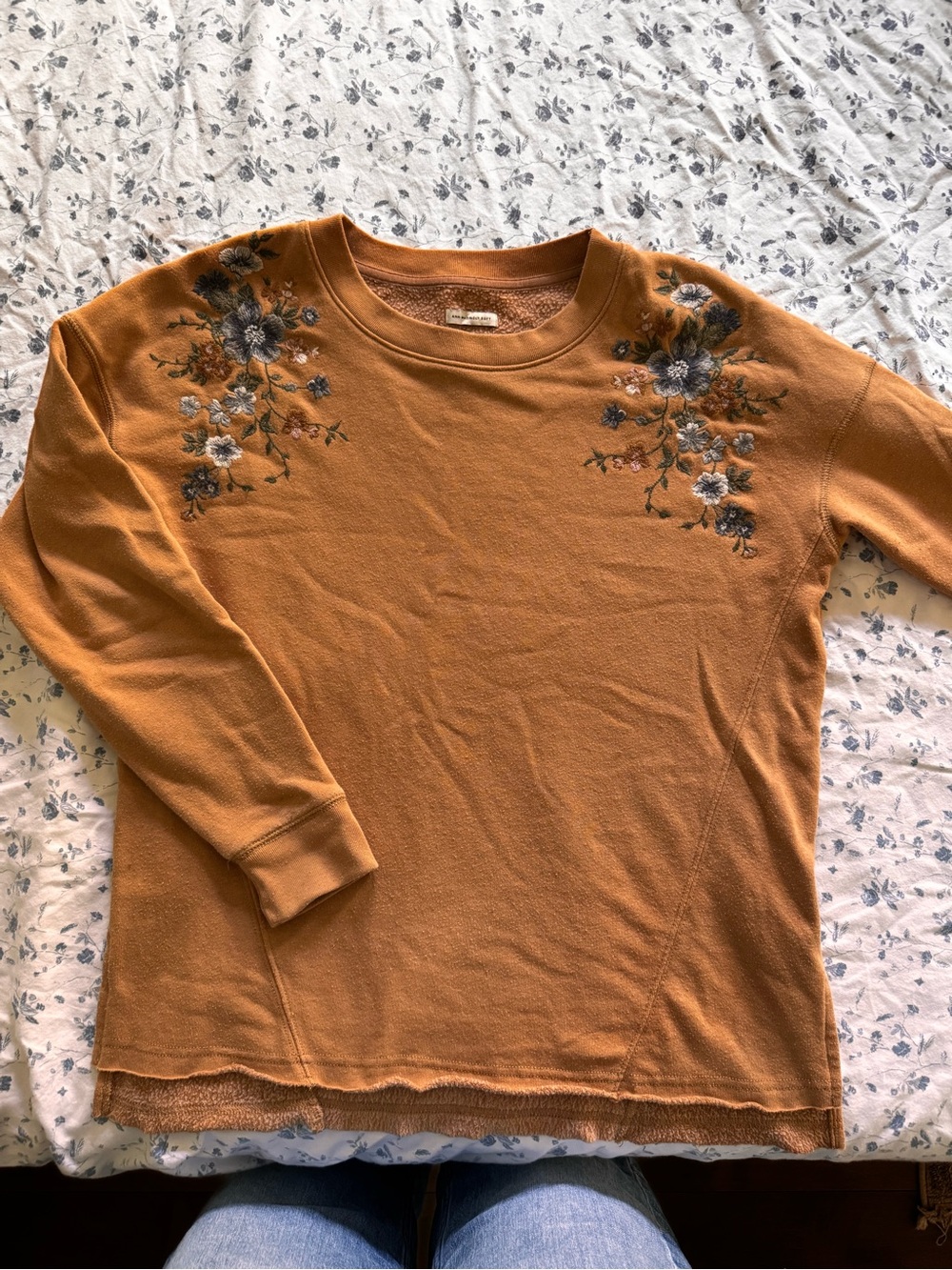 Women's Orange Floral Embroidered American Eagle Sweatshirt